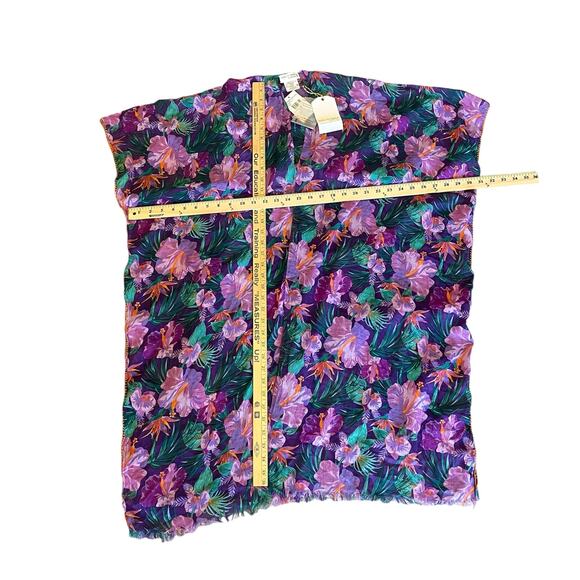 NEW Pool to Party Floral Fringe Swim COVER UP KIMONO Tropical Purple 100% Cotton - Picture 7 of 12